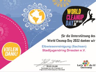 Urkunde für die Teilnahme am World Clean Day 17. September 2022